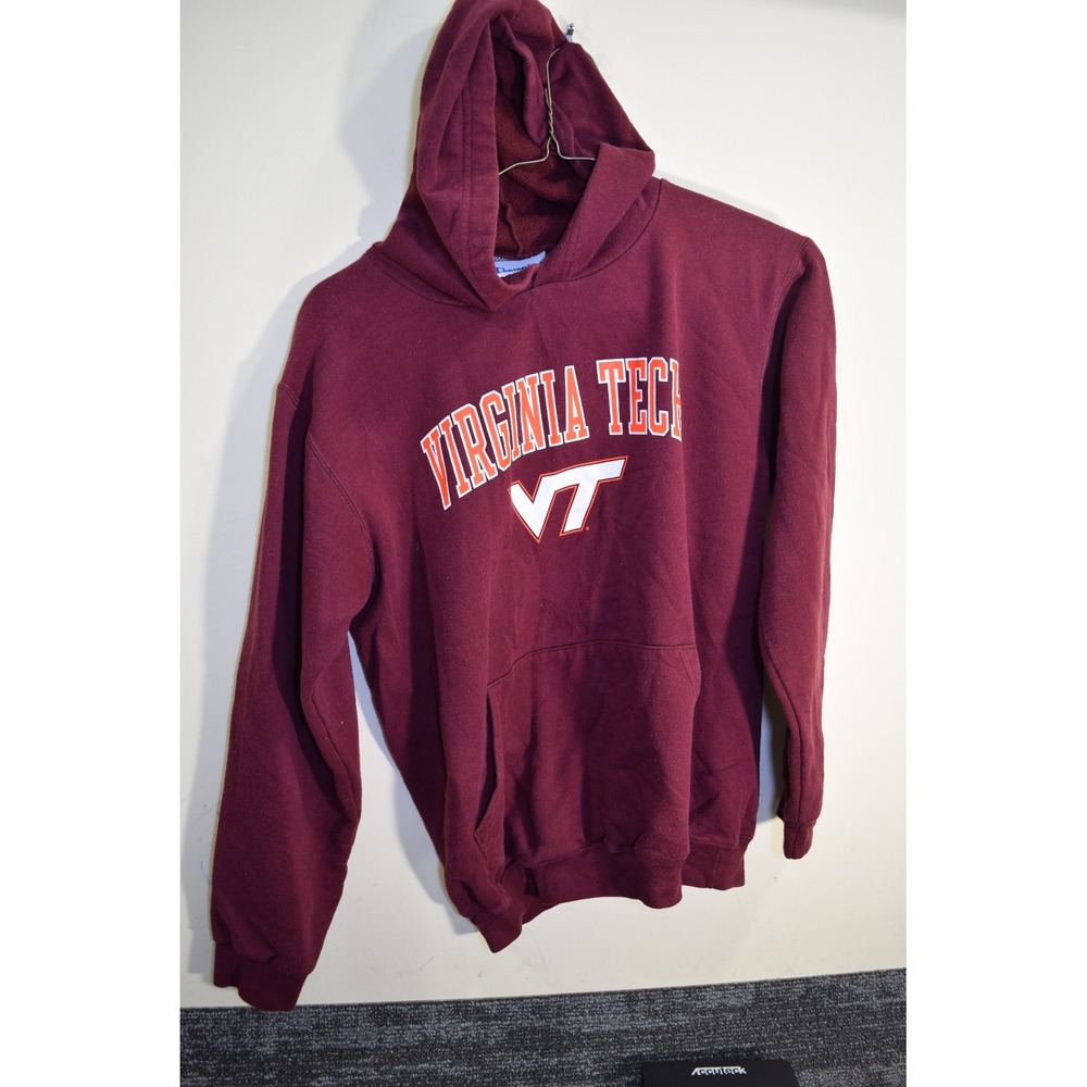 Vintage Champion Virginia Tech VT Logo Pullover HOODIE Sweatshirt BOYS XL 14 16